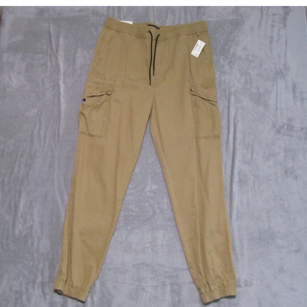 Aeropostale Mens Tan Khaki Cargo Jogger Pants Elastic Waist Tapered Leg Size M